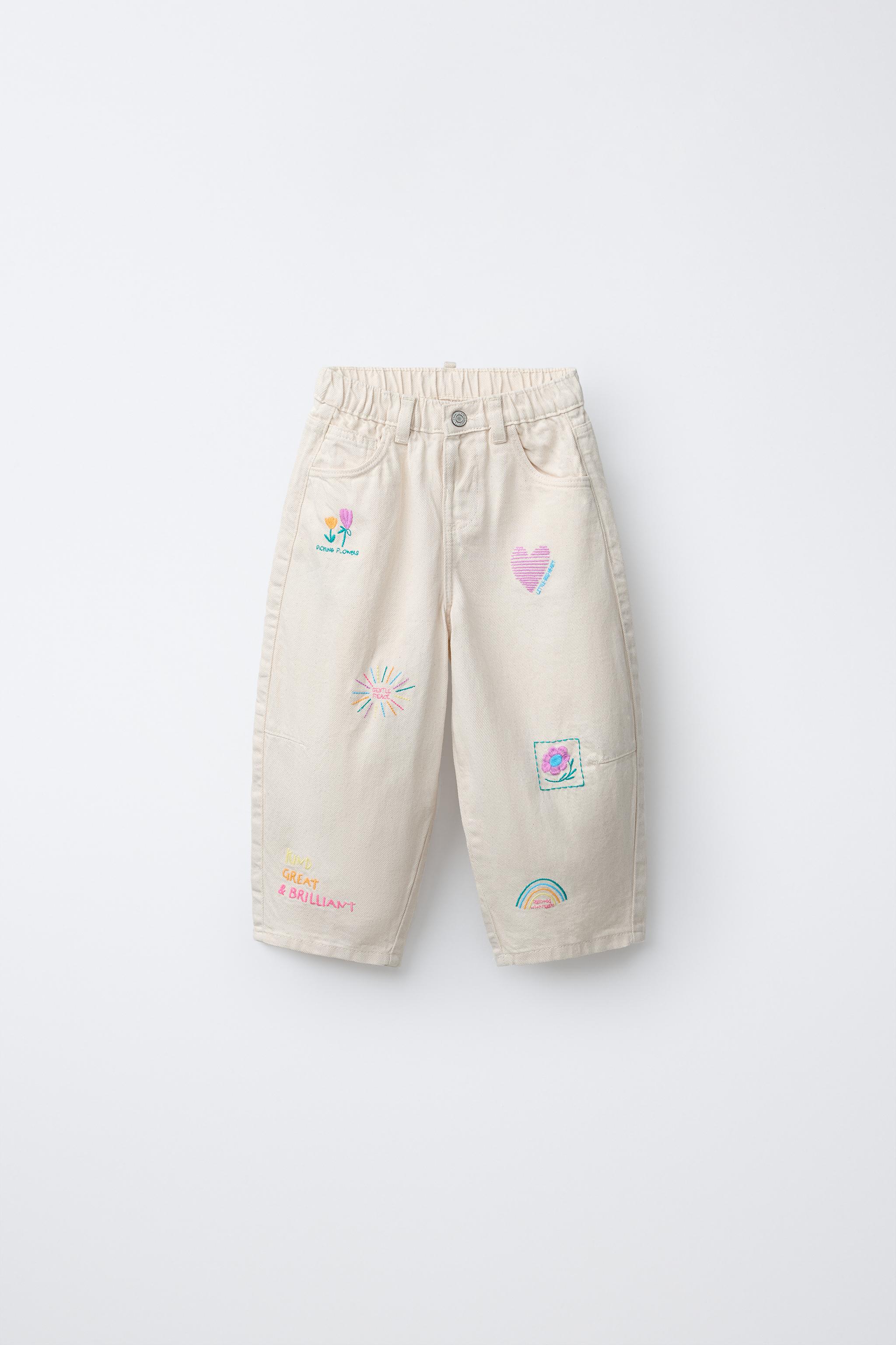 EMBROIDERED BARREL TWILL PANTS